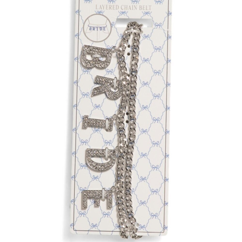 NWT Rhinestone Embellished Silver Tone BRIDE Belly Band Chain Belt Bachelorette